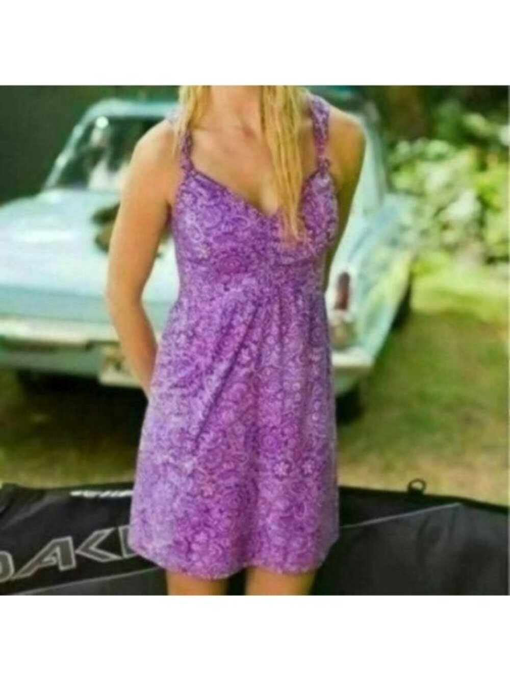 Athleta Nearly Knotical Women's Purple Floral Woven Above Knee Sheath Dress